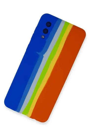 Newface Samsung Galaxy A02 Kılıf Ebruli Lansman Silikon - Mavi-Turuncu resmi