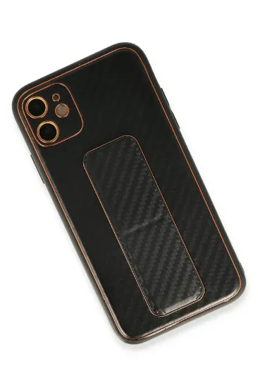 Newface iPhone 12 Kılıf Coco Karbon Standlı Kapak - Siyah resmi