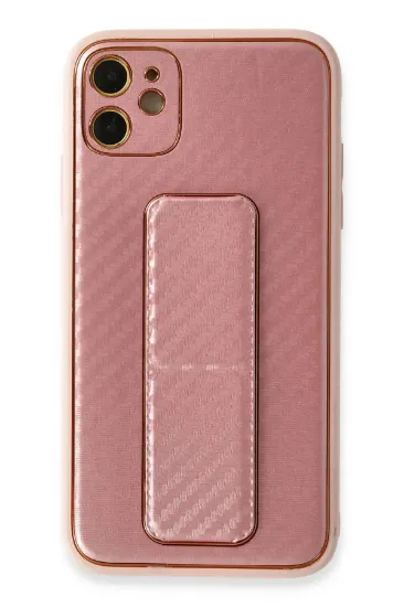 Newface iPhone 12 Kılıf Coco Karbon Standlı Kapak - Pembe resmi