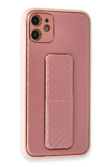 Newface iPhone 12 Kılıf Coco Karbon Standlı Kapak - Pembe resmi