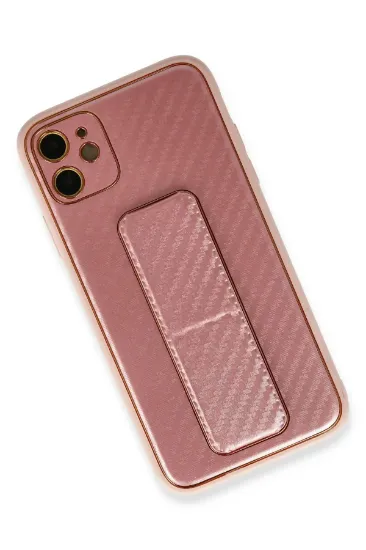 Newface iPhone 12 Kılıf Coco Karbon Standlı Kapak - Pembe resmi