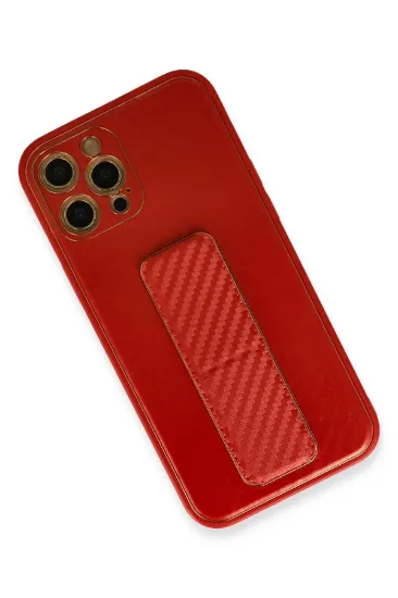 Newface iPhone 12 Pro Max Kılıf Coco Karbon Standlı Kapak - Kırmızı resmi