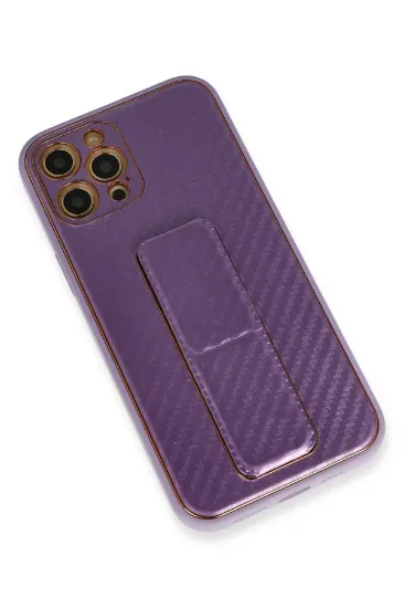 Newface iPhone 12 Pro Max Kılıf Coco Karbon Standlı Kapak - Mor resmi