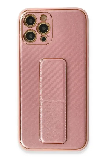 Newface iPhone 12 Pro Max Kılıf Coco Karbon Standlı Kapak - Pembe resmi