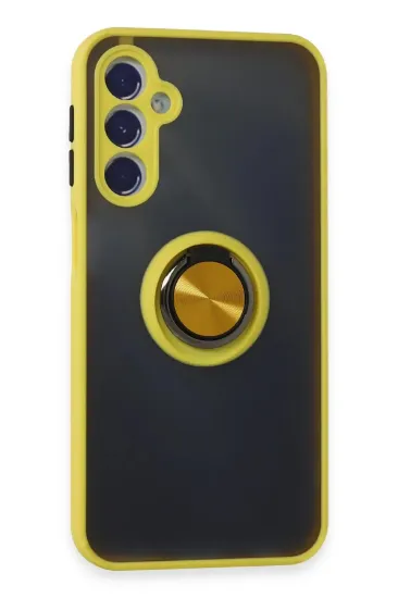 Newface Samsung Galaxy M34 5G Kılıf Montreal Yüzüklü Silikon Kapak - Sarı resmi