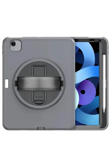 Newface iPad 2022 10.9 (10.nesil) Kılıf Hand Strap Tablet Kılıfı - Gri resmi