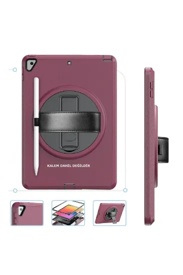 Newface iPad 10.2 (7.nesil) Kılıf Hand Strap Tablet Kılıfı - Mürdüm resmi
