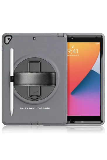 Newface iPad 10.2 (7.nesil) Kılıf Hand Strap Tablet Kılıfı - Gri resmi
