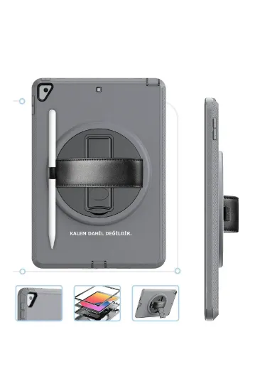 Newface iPad 10.2 (7.nesil) Kılıf Hand Strap Tablet Kılıfı - Gri resmi