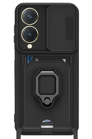 Newface Vivo Y17S Kılıf Zuma Kartvizitli Yüzüklü Silikon - Siyah resmi