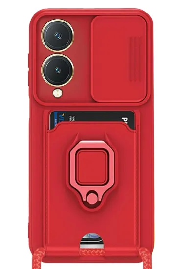 Newface Vivo Y17S Kılıf Zuma Kartvizitli Yüzüklü Silikon - Kırmızı resmi