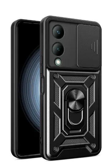 Newface Vivo Y17S Kılıf Pars Lens Yüzüklü Silikon - Siyah resmi
