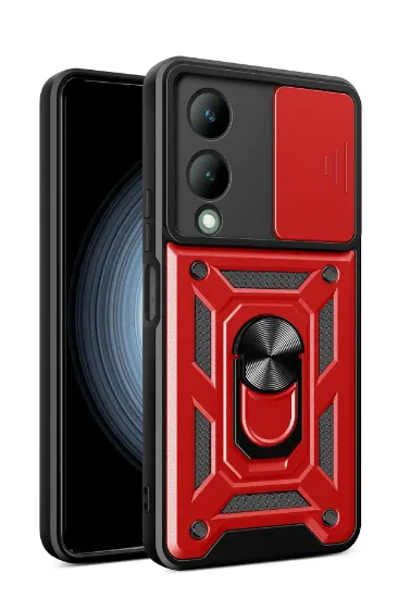 Newface Vivo Y17S Kılıf Pars Lens Yüzüklü Silikon - Kırmızı resmi
