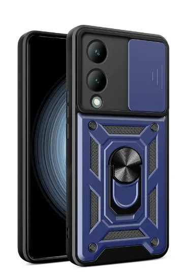 Newface Vivo Y17S Kılıf Pars Lens Yüzüklü Silikon - Lacivert resmi