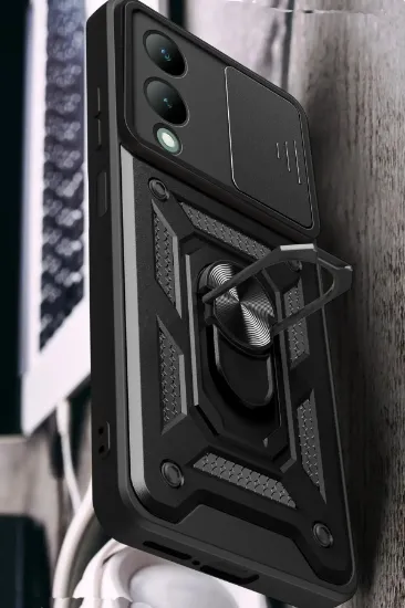 Newface Vivo Y17S Kılıf Pars Lens Yüzüklü Silikon - Lacivert resmi
