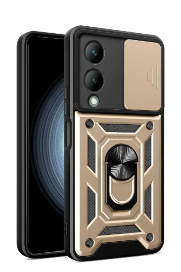 Newface Vivo Y17S Kılıf Pars Lens Yüzüklü Silikon - Gold resmi