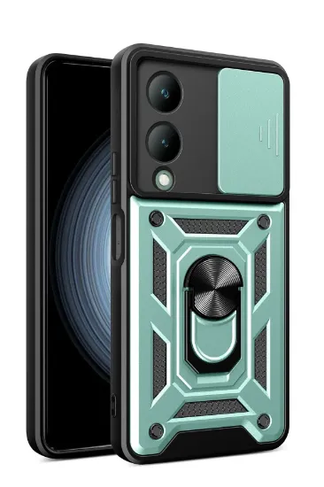Newface Vivo Y17S Kılıf Pars Lens Yüzüklü Silikon - Yeşil resmi