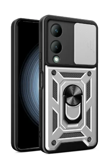 Newface Vivo Y17S Kılıf Pars Lens Yüzüklü Silikon - Gümüş resmi