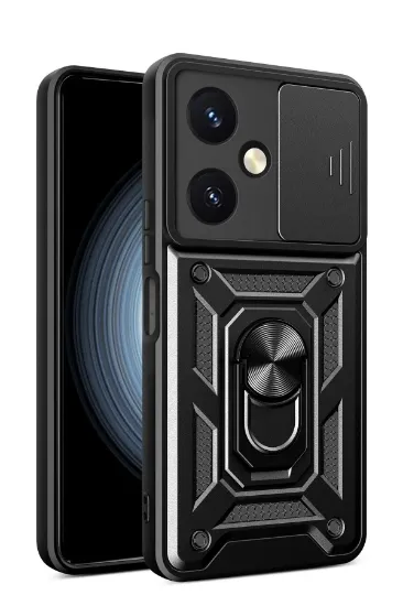 Newface Vivo Y27 Kılıf Pars Lens Yüzüklü Silikon - Siyah resmi