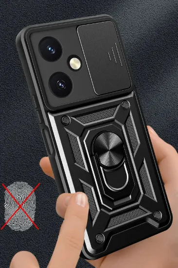 Newface Vivo Y27 Kılıf Pars Lens Yüzüklü Silikon - Siyah resmi