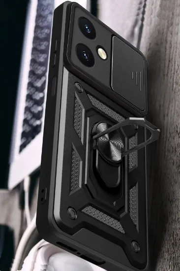 Newface Vivo Y27 Kılıf Pars Lens Yüzüklü Silikon - Siyah resmi