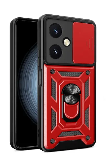 Newface Vivo Y27 Kılıf Pars Lens Yüzüklü Silikon - Kırmızı resmi