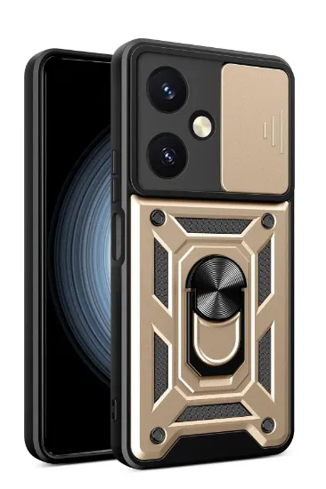 Newface Vivo Y27 Kılıf Pars Lens Yüzüklü Silikon - Gold resmi