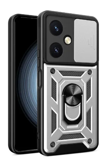 Newface Vivo Y27 Kılıf Pars Lens Yüzüklü Silikon - Gümüş resmi