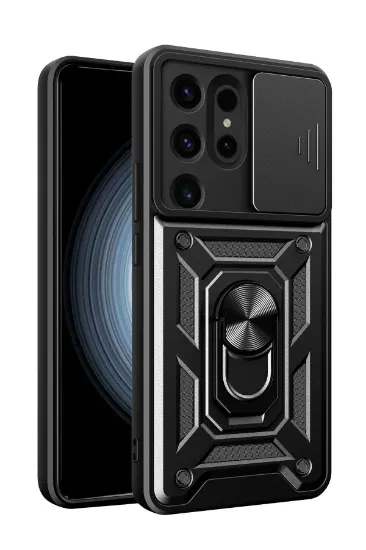 Newface Samsung Galaxy S24 Ultra Kılıf Pars Lens Yüzüklü Silikon - Siyah resmi
