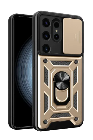 Newface Samsung Galaxy S24 Ultra Kılıf Pars Lens Yüzüklü Silikon - Gold resmi