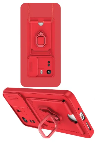 Newface Xiaomi Redmi 13C Kılıf Zuma Kartvizitli Yüzüklü Silikon - Kırmızı resmi