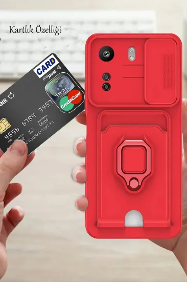 Newface Xiaomi Redmi 13C Kılıf Zuma Kartvizitli Yüzüklü Silikon - Kırmızı resmi