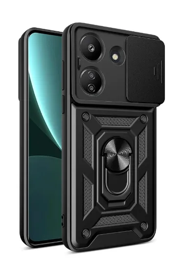 Newface Xiaomi Redmi 13C Kılıf Pars Lens Yüzüklü Silikon - Siyah resmi