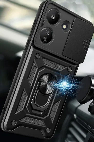 Newface Xiaomi Redmi 13C Kılıf Pars Lens Yüzüklü Silikon - Siyah resmi
