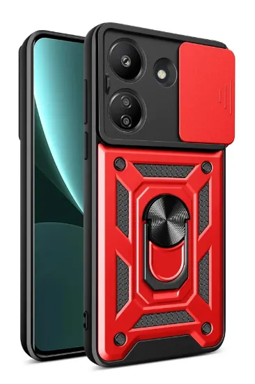 Newface Xiaomi Redmi 13C Kılıf Pars Lens Yüzüklü Silikon - Kırmızı resmi