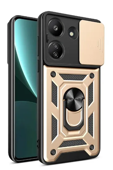 Newface Xiaomi Redmi 13C Kılıf Pars Lens Yüzüklü Silikon - Gold resmi