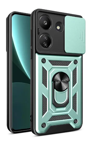 Newface Xiaomi Redmi 13C Kılıf Pars Lens Yüzüklü Silikon - Yeşil resmi