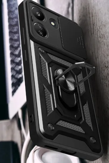 Newface Xiaomi Redmi 13C Kılıf Pars Lens Yüzüklü Silikon - Yeşil resmi