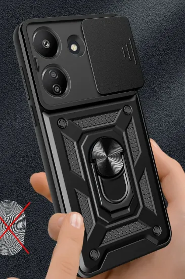 Newface Xiaomi Redmi 13C Kılıf Pars Lens Yüzüklü Silikon - Yeşil resmi
