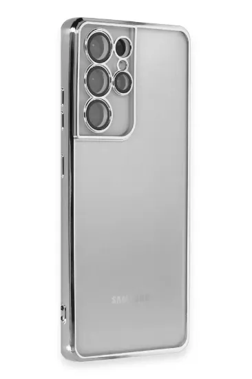 Newface Samsung Galaxy S21 Ultra Kılıf Razer Lensli Silikon - Gümüş resmi