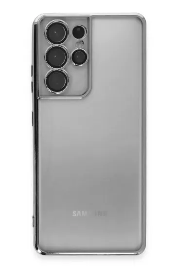 Newface Samsung Galaxy S21 Ultra Kılıf Razer Lensli Silikon - Gümüş resmi