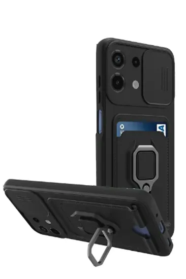 Newface Xiaomi Redmi Note 13 4G Kılıf Zuma Kartvizitli Yüzüklü Silikon - Siyah resmi