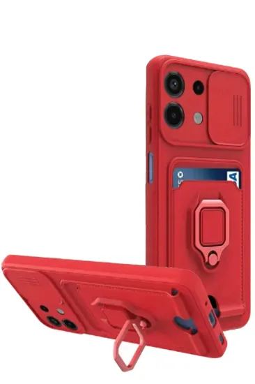Newface Xiaomi Redmi Note 13 4G Kılıf Zuma Kartvizitli Yüzüklü Silikon - Kırmızı resmi
