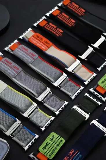 Newface Apple Watch 42mm Alice Kumaş Kordon - Gri-Kırmızı resmi