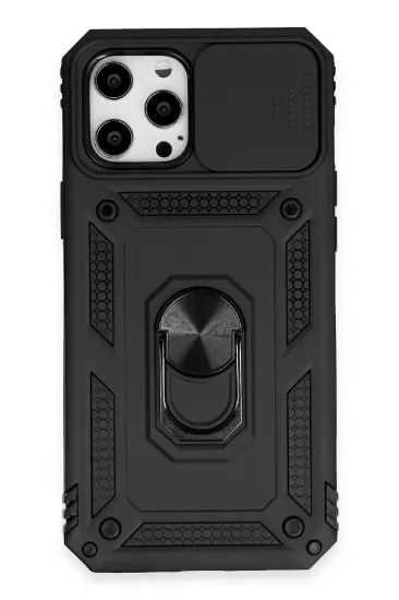Newface iPhone 12 Pro Max Kılıf Pars Lens Yüzüklü Silikon - Siyah resmi