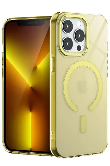 Newface iPhone 13 Pro Max Kılıf Troy Magsafe Kapak - Sarı resmi