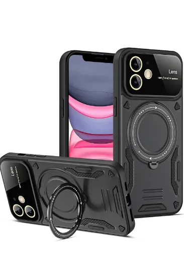 Newface iPhone 11 Kılıf Joy Lens Standlı Kapak - Siyah resmi