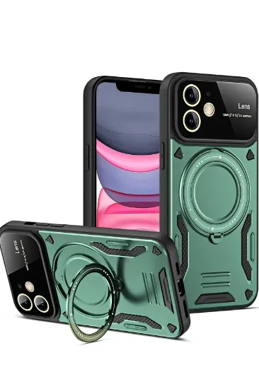 Newface iPhone 11 Kılıf Joy Lens Standlı Kapak - Koyu Yeşil resmi