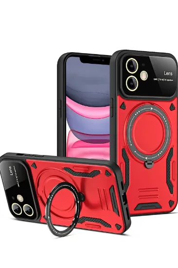 Newface iPhone 11 Kılıf Joy Lens Standlı Kapak - Kırmızı resmi