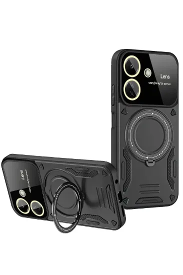 Newface Xiaomi Redmi 13C Kılıf Joy Lens Standlı Kapak - Siyah resmi